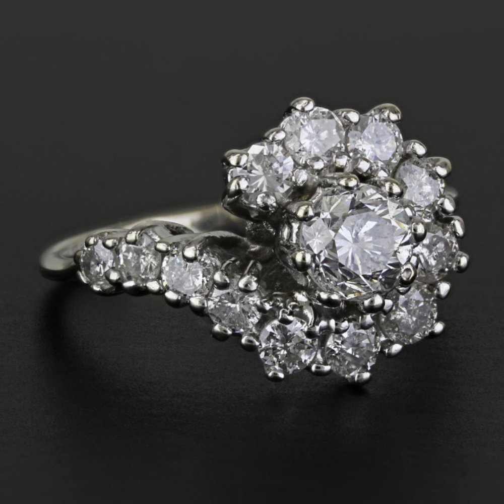 Vintage 14k White Gold Diamond Halo Loop Anniversary / Cocktail Ring - Picture 3 of 6
